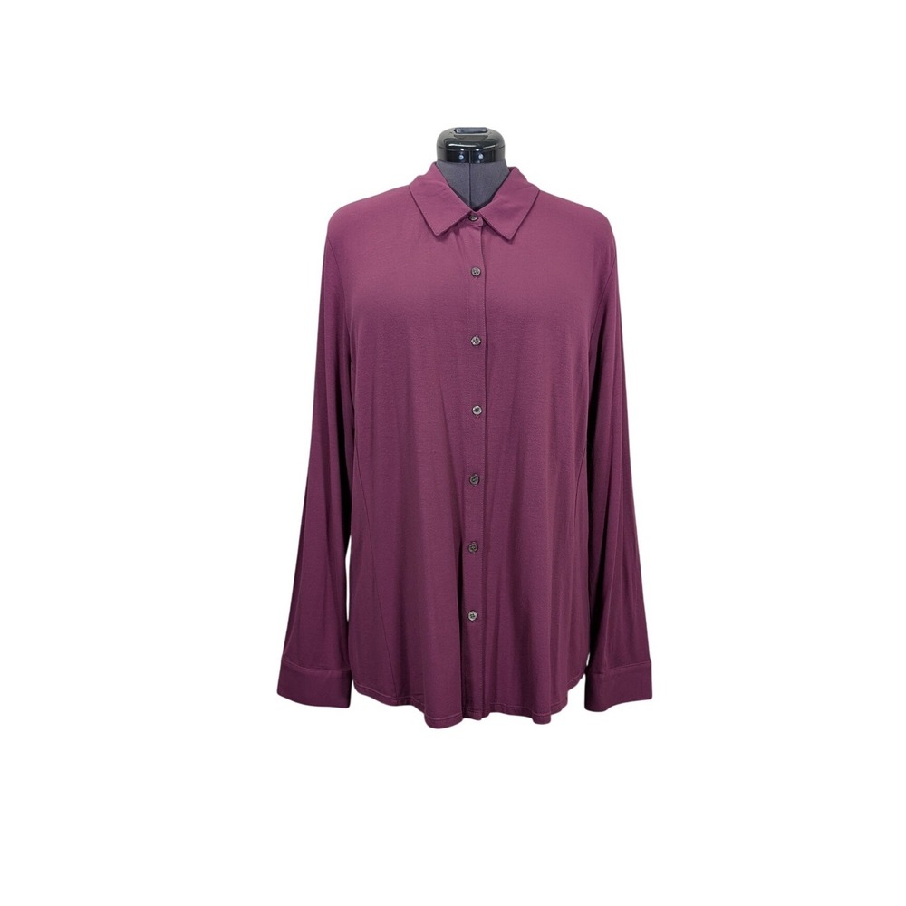 J. Jill Aster Button Front Top Women's XL Plum Stretch Travel Casual Soft New